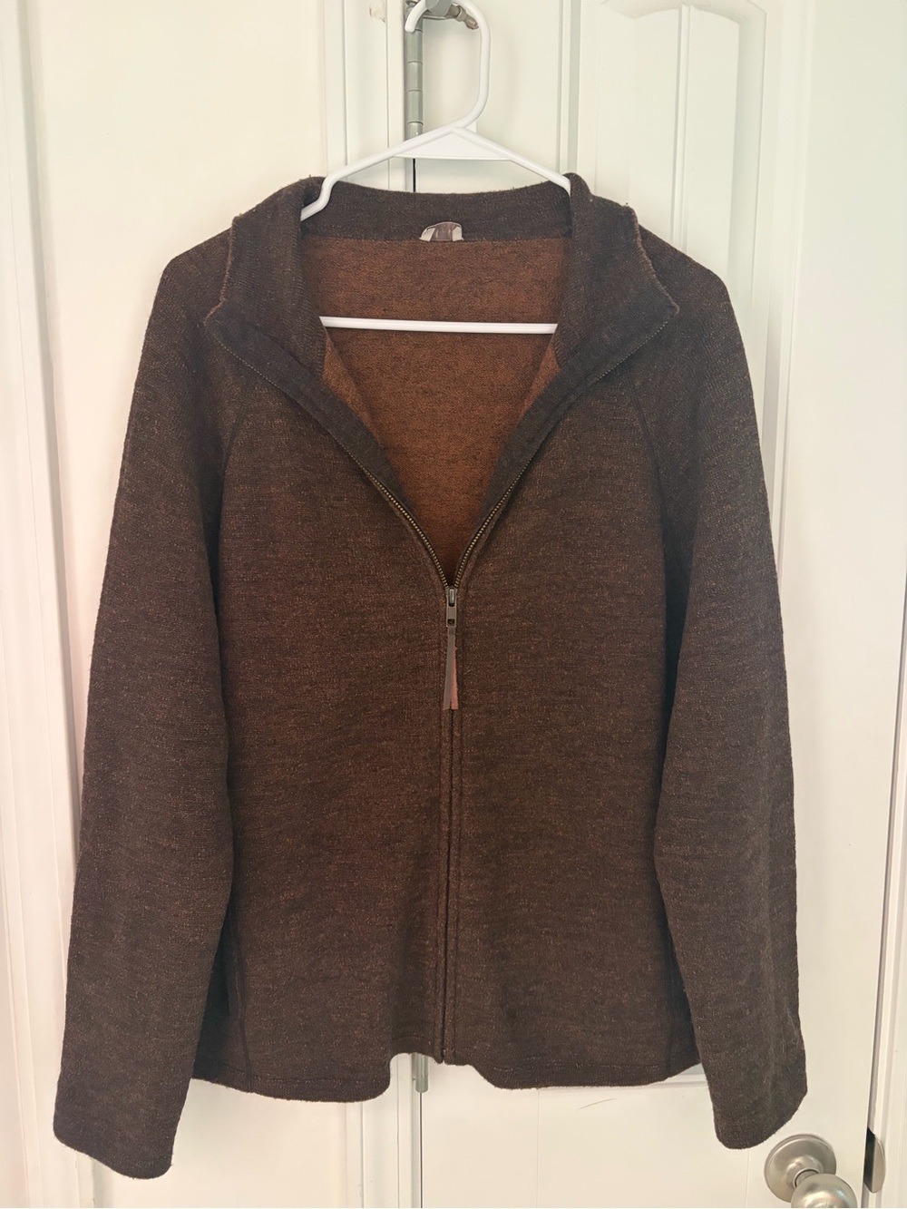100% Wool Brown Zip Up Sweater Jacket
